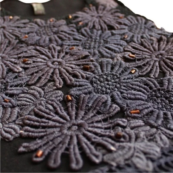 Free People Unique Wool Floral Dress Crochet Sleeveless romcom core Boho Small - Picture 4 of 14